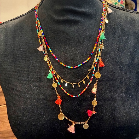 Bohemian Multi-Layered Colorful Beaded Tassel Necklace - Picture 1 of 1